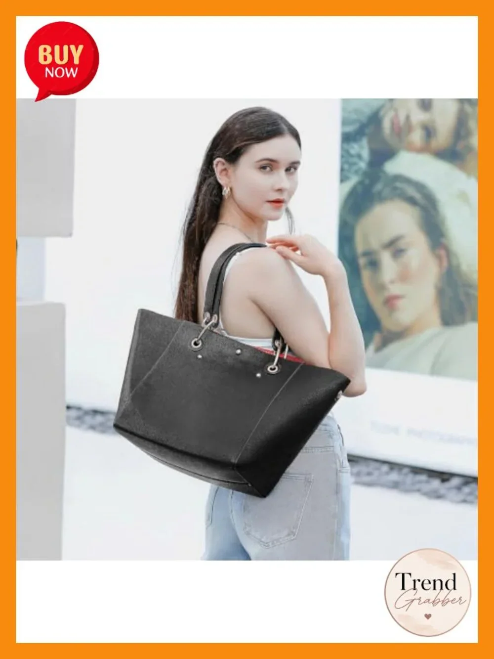 Large Work Tote Bag with Detachable Strap Faux Leather